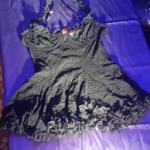 Victoria's Secret Black Lace Ruffled Babydoll
